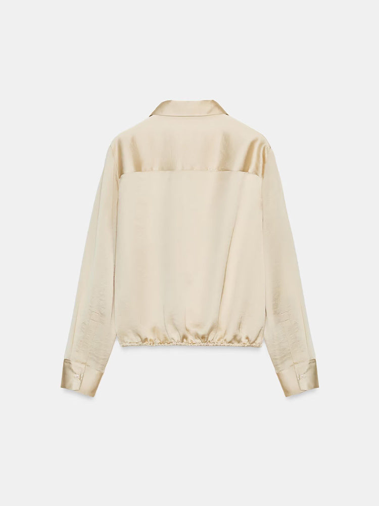 Women's with drawstring satin textured shirt