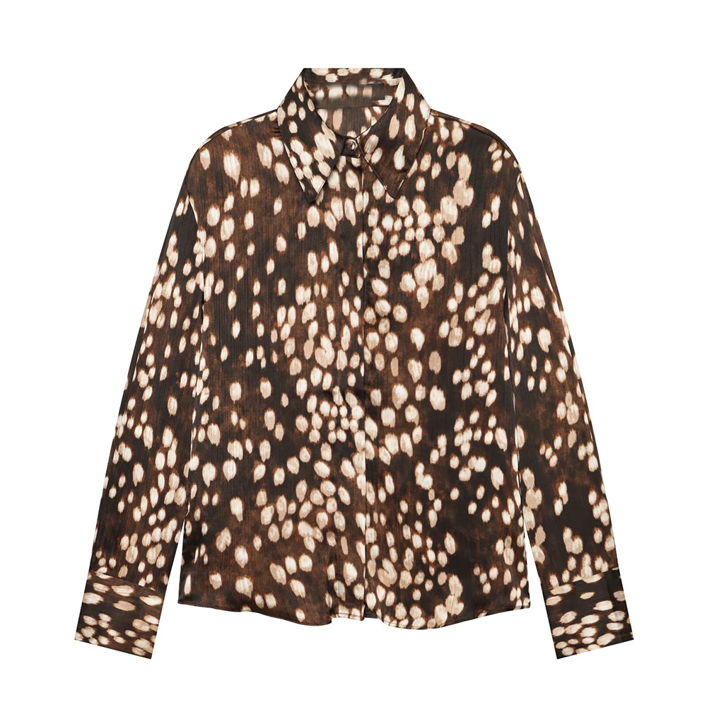 Women's spotted print lapel button top