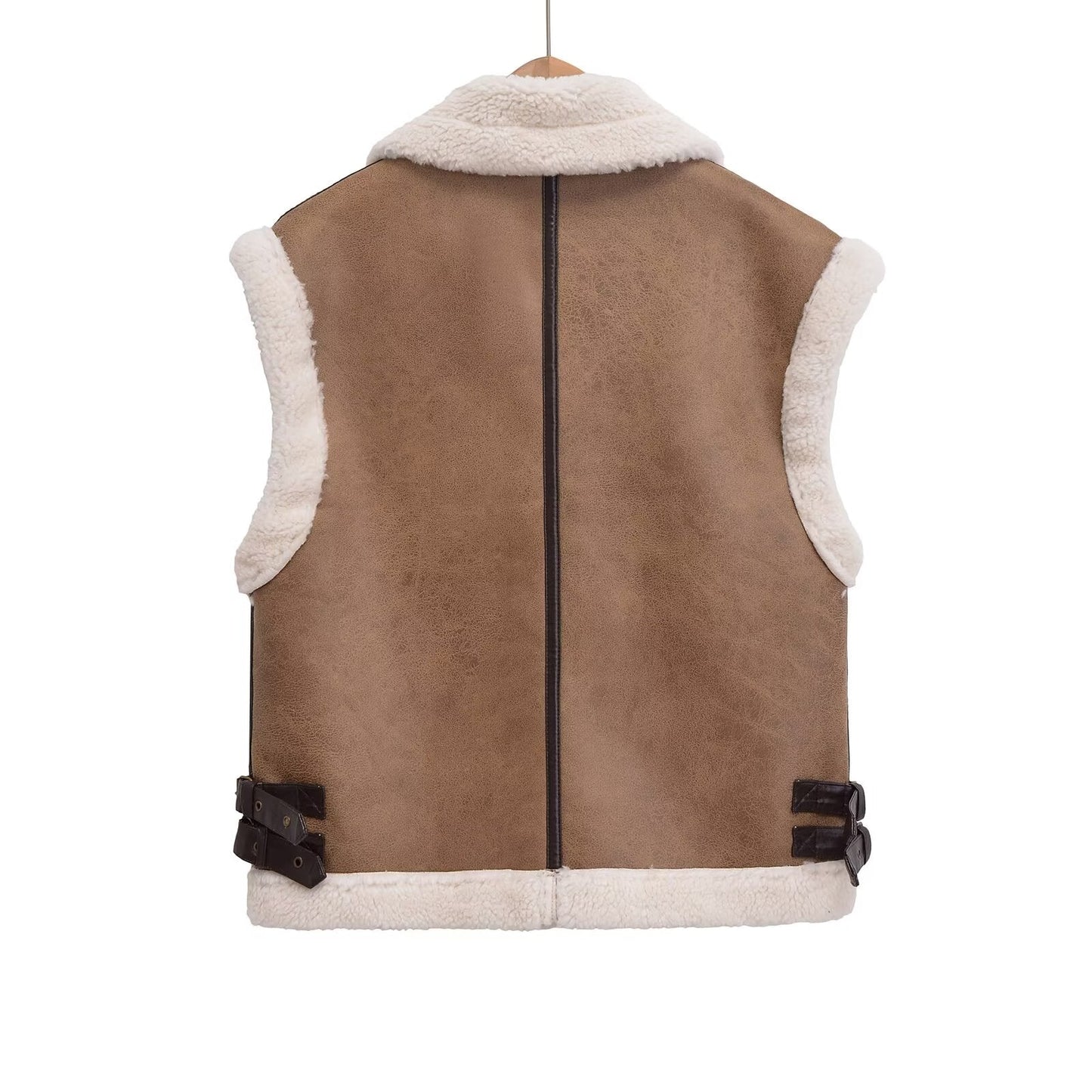 Women's loose Fur Faux Leather vest Coat
