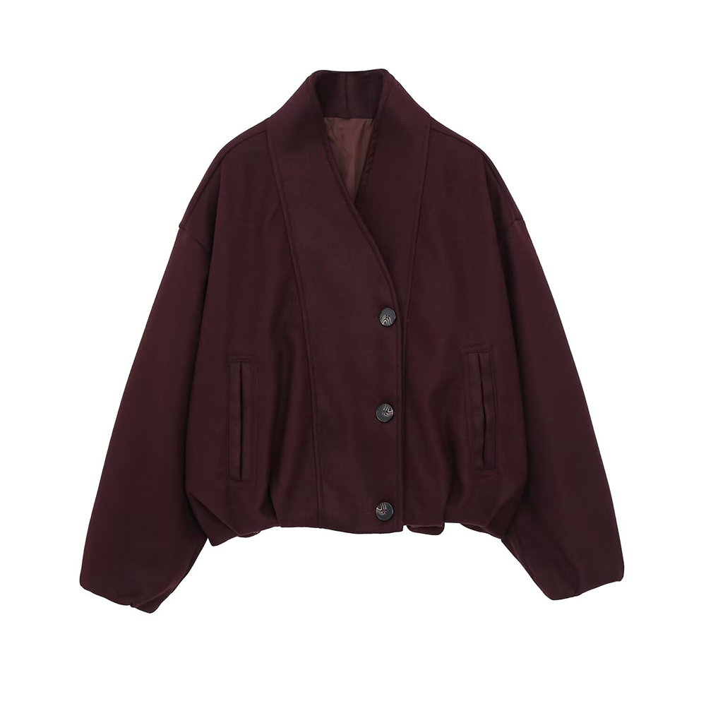 Women's soft textured stand collar jacket Coat