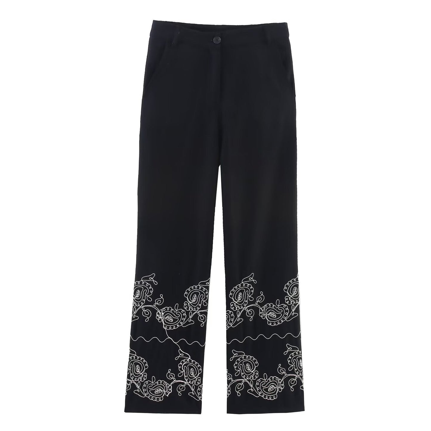 Women's casual embroidered wide leg pants