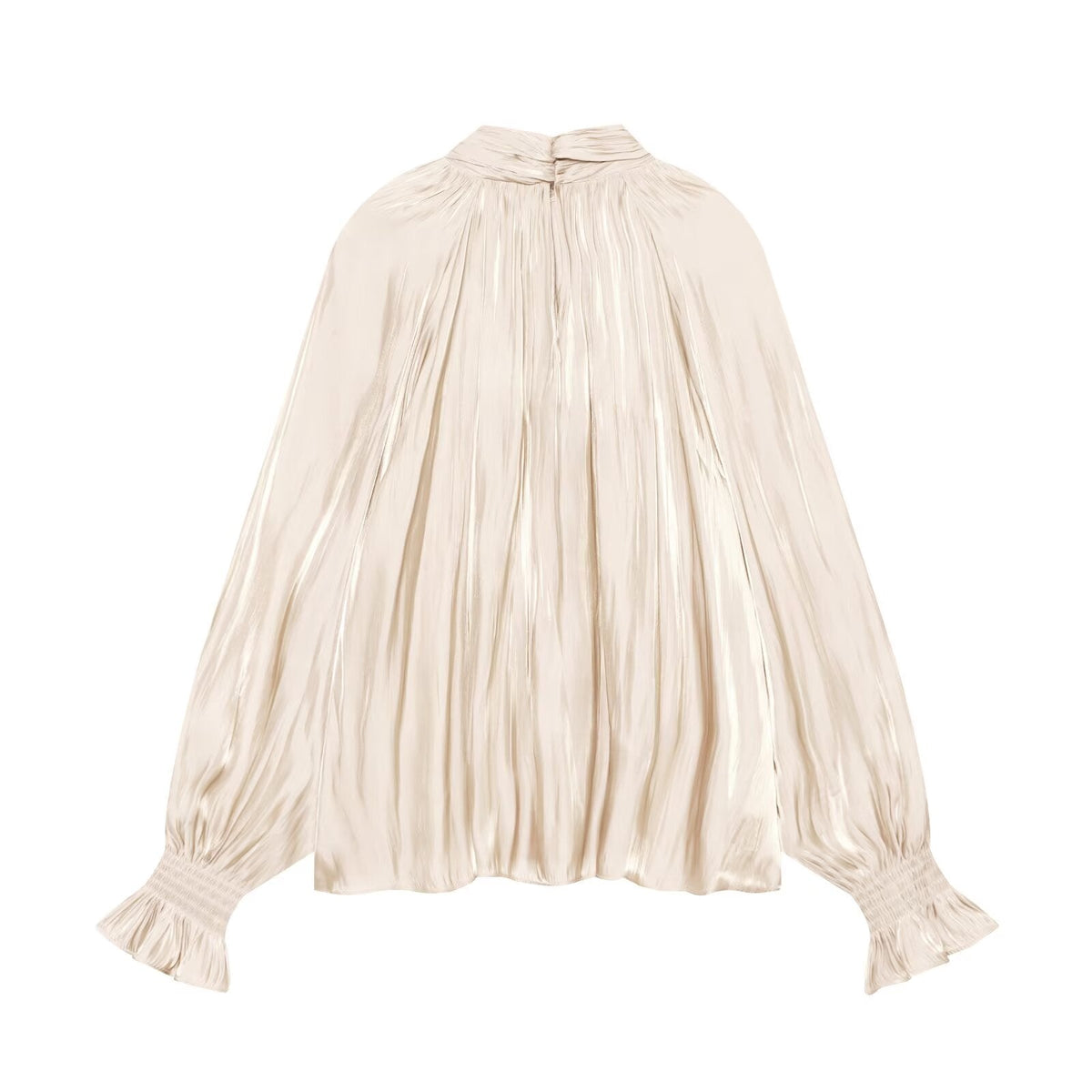 Women's bow decoration stand collar satin textured shirt