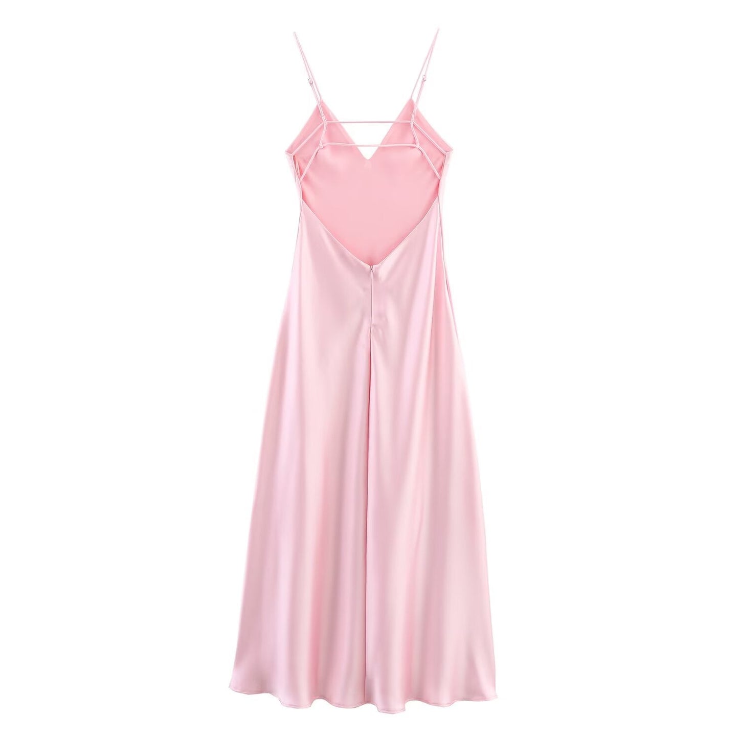 Women's summer chic Fashion multi colored satin texture suspender MIDI dress
