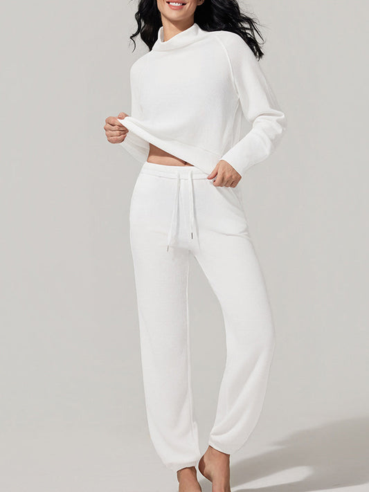 Women's new high-necked loose pullover sweater sweatpants suit