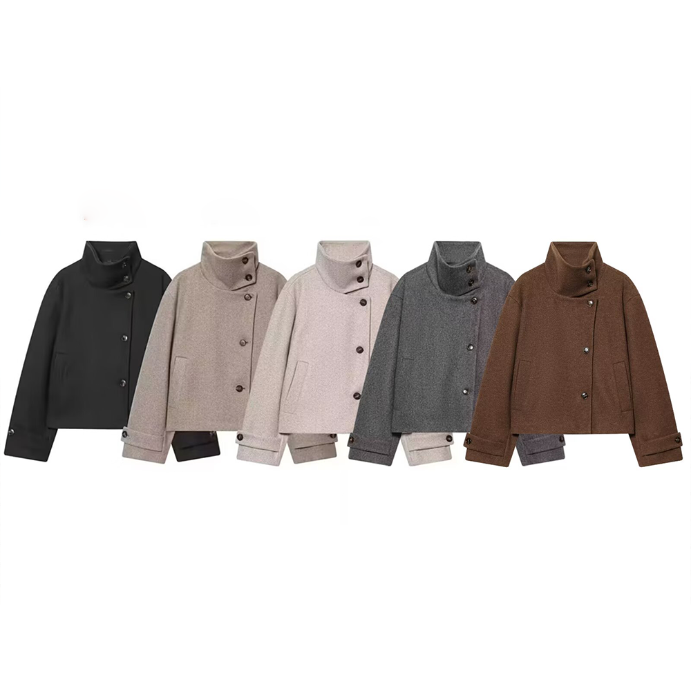 Women's new multi-color stand collar buttoned Coat