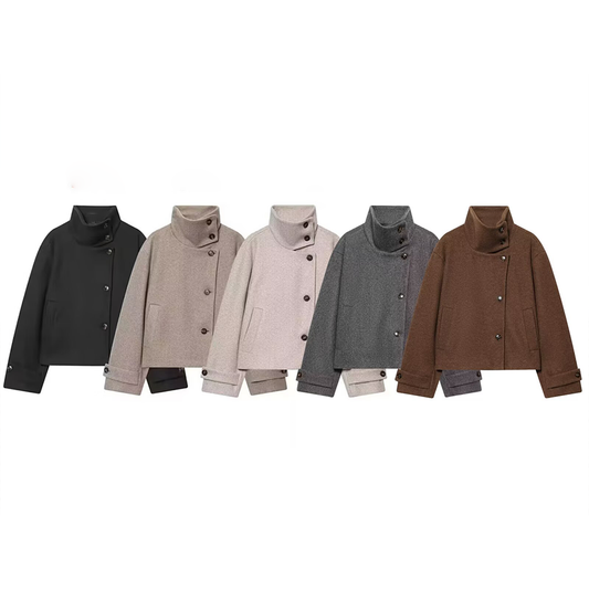 Women's new multi-color stand collar buttoned Coat