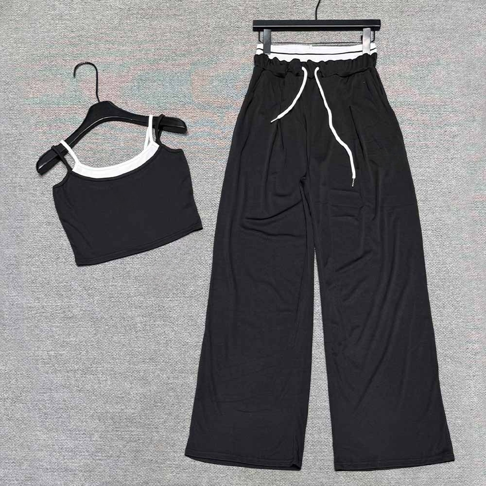 Women's new fashion casual Joker sling+wide-leg pants suit