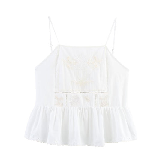 Women's summer Fashion lace up design flower embroidery suspender top