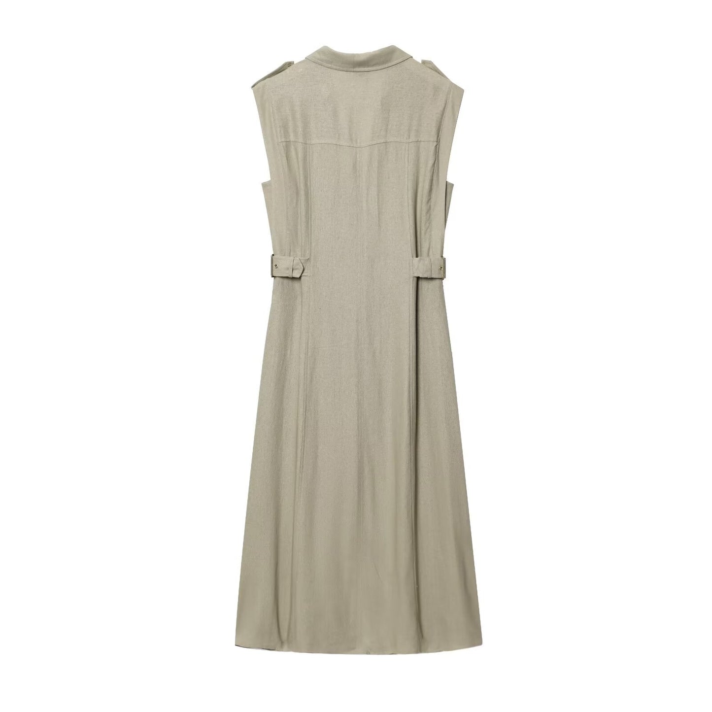 Women's shirt style linen blended MIDI dress