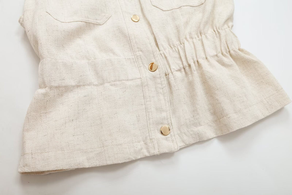 suit Women's 2 pieces pocket decoration linen blend vest+Pants