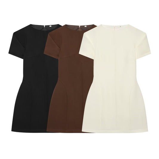 Women's slim pleated short sleeved mini dress