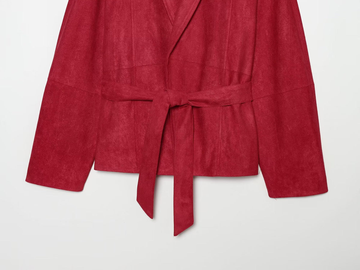Women's with belt casual lapel jacket Coat