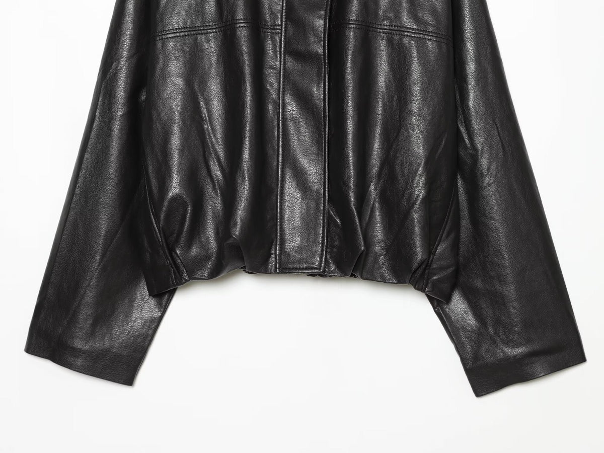 Women's bubble hem imitation leather oversized jacket