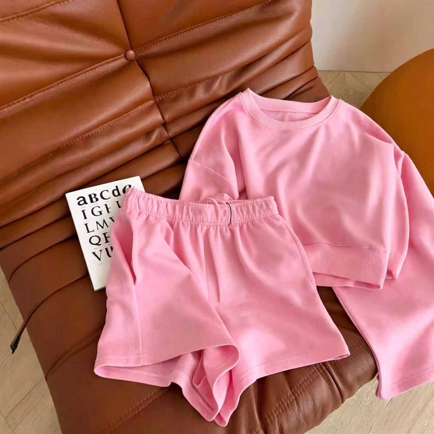 2026 new fashion round neck short sweater+elastic waist shorts sports suit