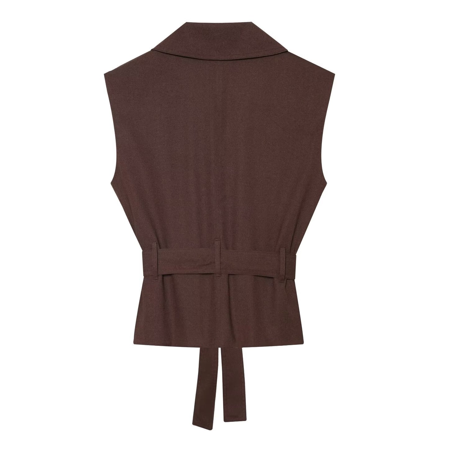 Women's with Belt sleeveless linen blend vest