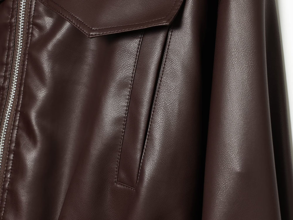 Women's leather effect adjustable waist jacket Coat