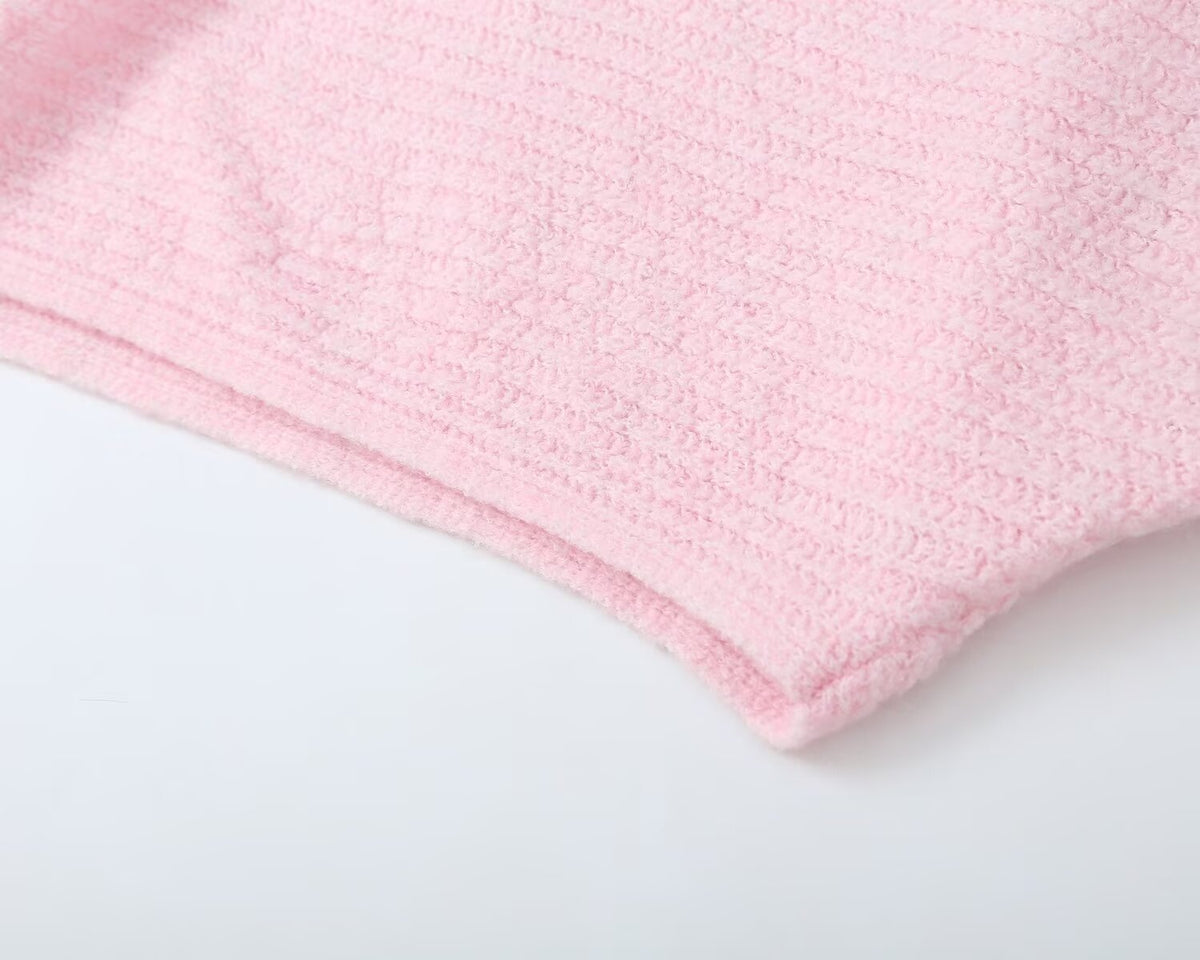 Women's pleated cuffs soft texture knitted sweater