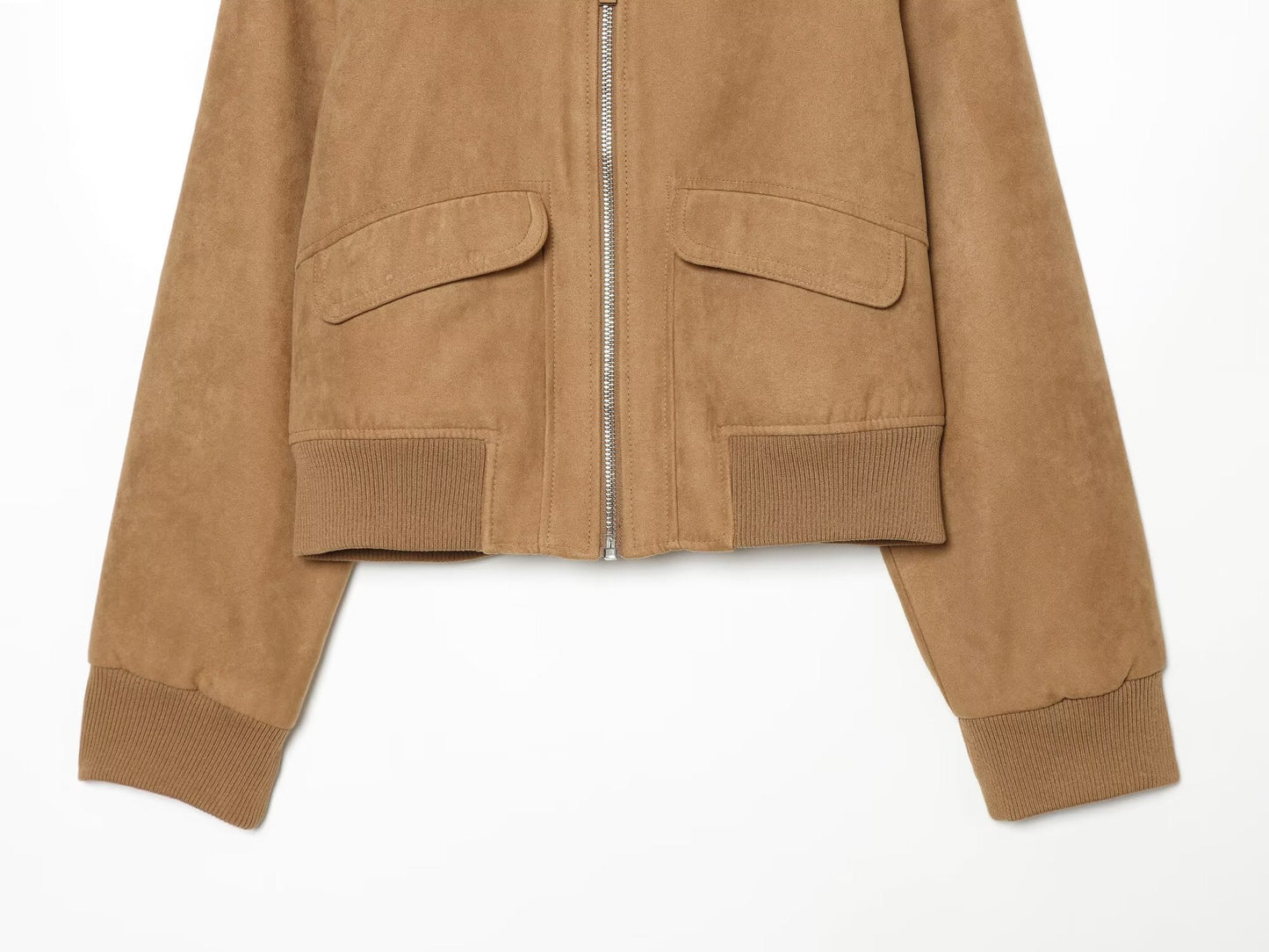 Women's suede texture short lapel pilot jacket