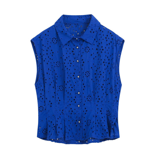 Women's hollowed out embroidered top