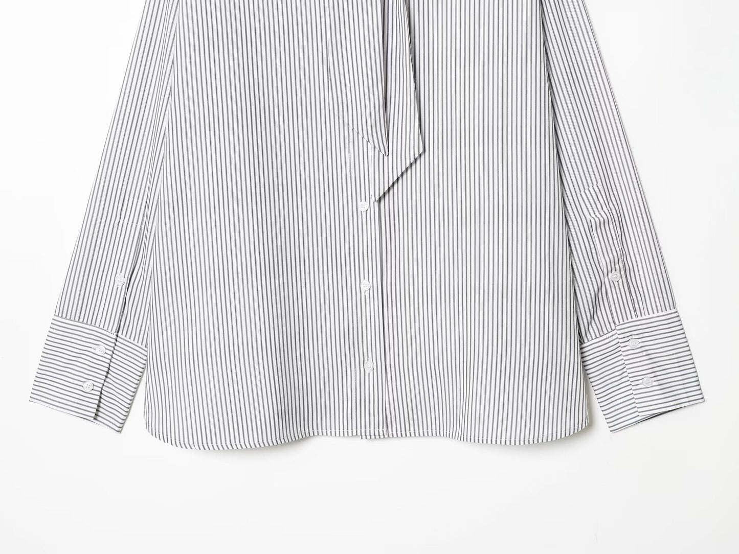 Women's New Scarf Decorative Striped Poplin Shirt