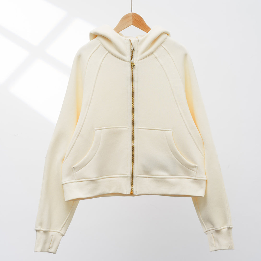 LU women's new zipper plus velvet loose short hooded coat