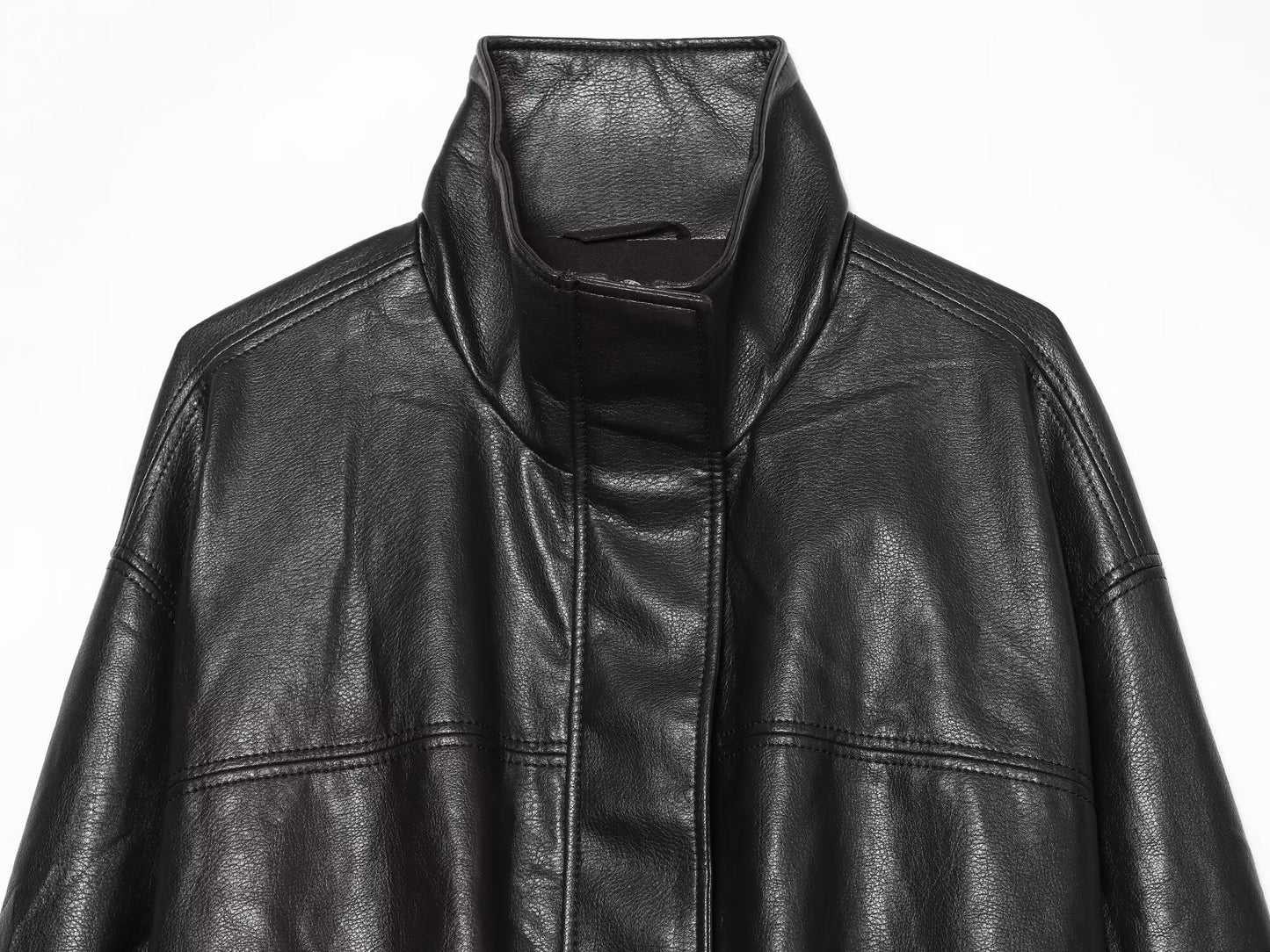 Women's bubble hem imitation leather oversized jacket