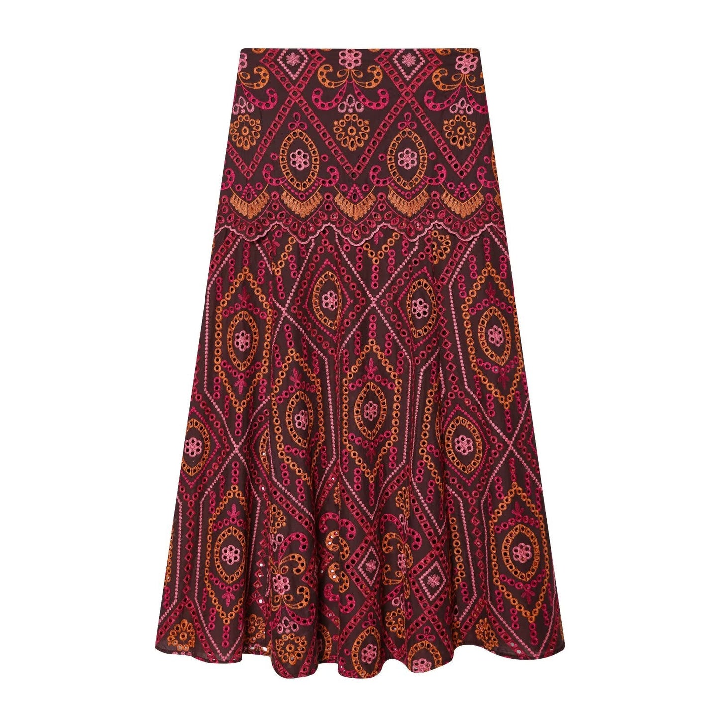 suit Women's 2 pieces hollowed out embroidered O-Neck top+Skirts