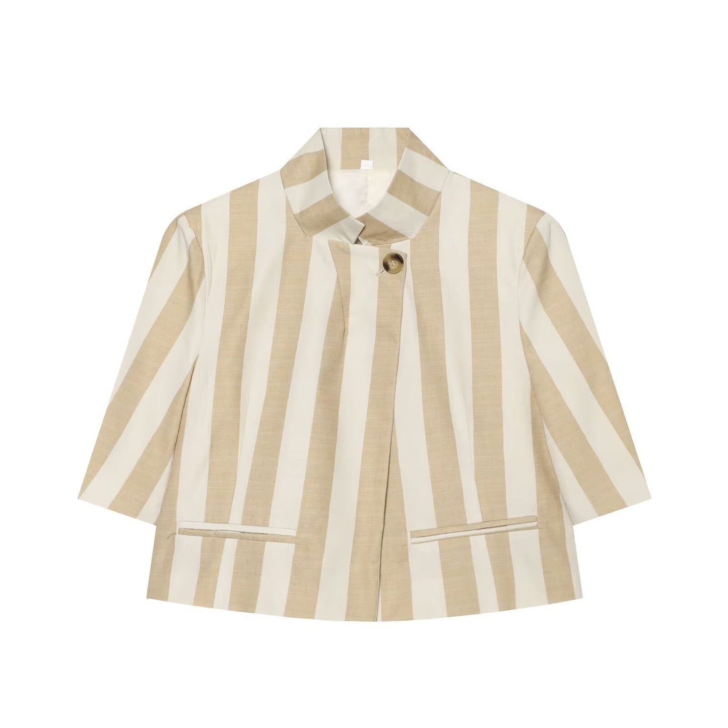 Women's slim short sleeved striped Blazer Coat