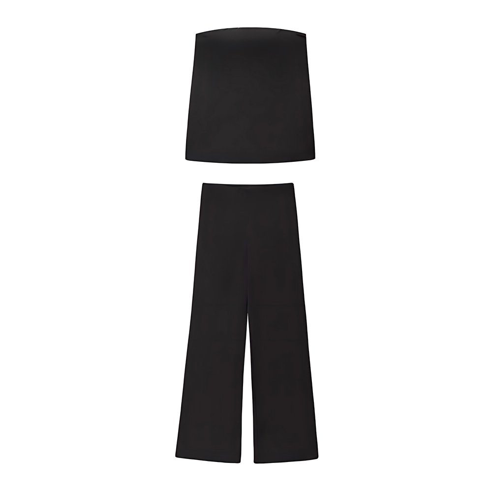 suit Women's 2 pieces satin textured polka dot strapless top+Pants
