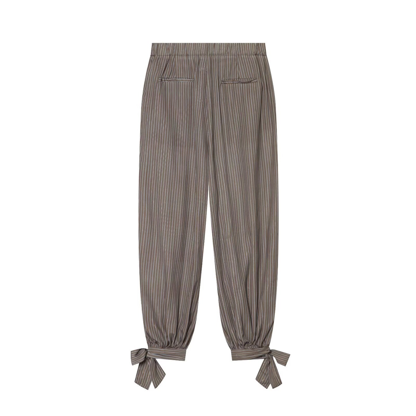 Women's bow decoration linen blended lantern pants