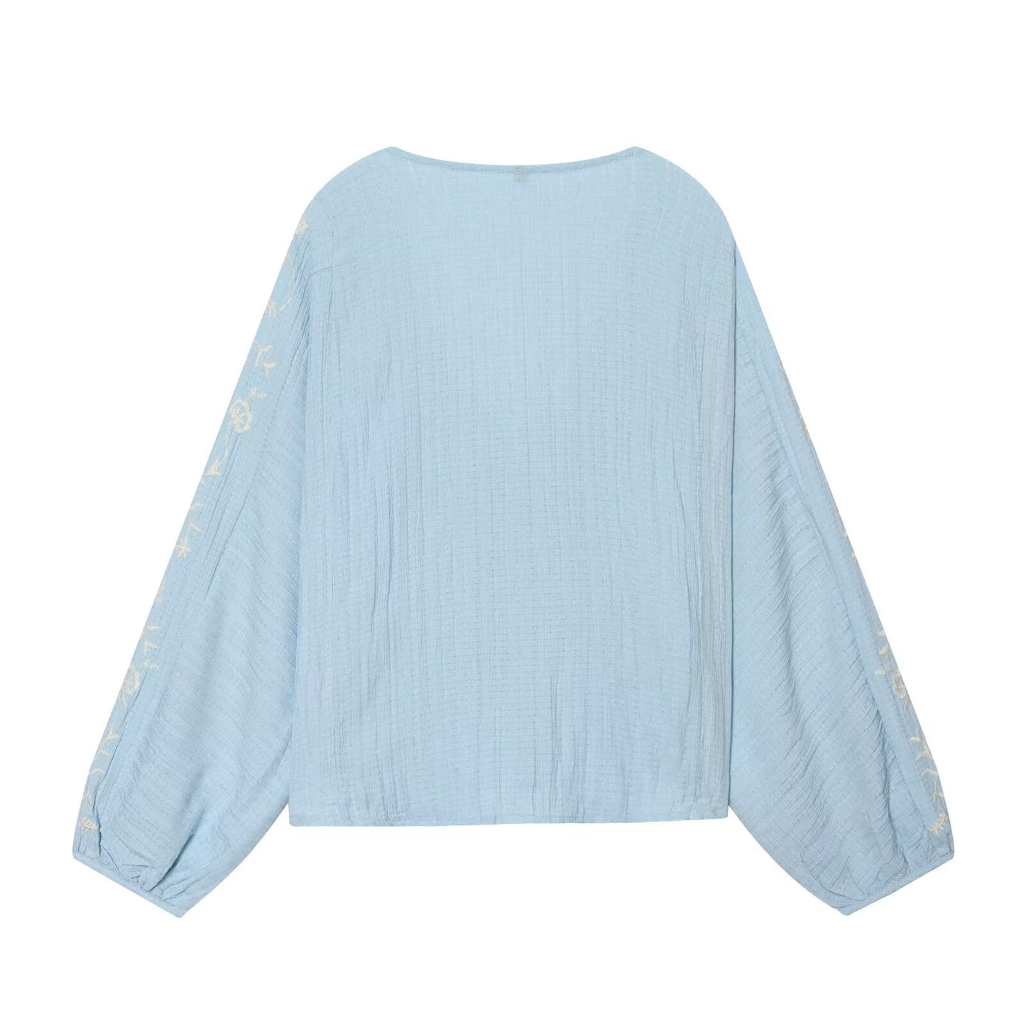 Women's contrasting embroidered V-neck shirt