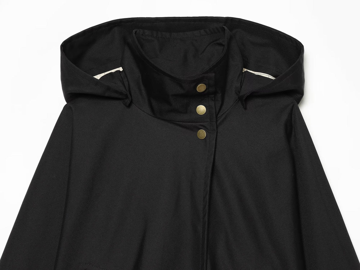 Women's long sleeved stand collar hooded jacket Coat