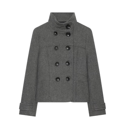 Women's standing collar double breasted woolen blend coat