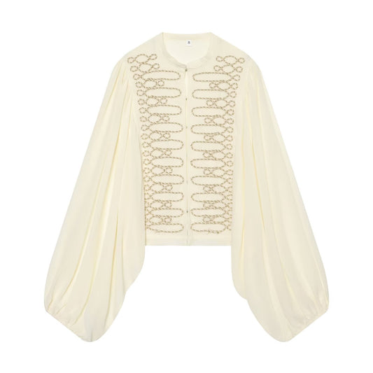 Women's long sleeved O Neck rope Knot button shirt