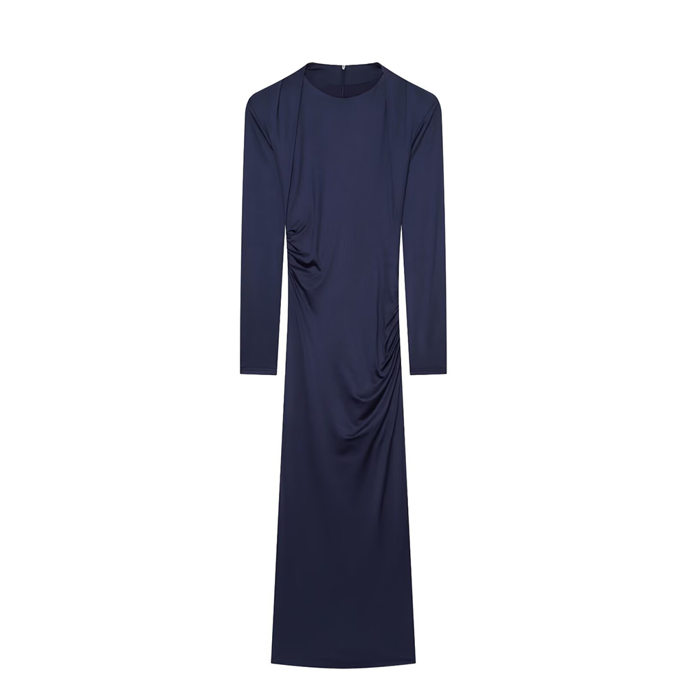 Women's with shoulder pads slim pleated MIDI dress