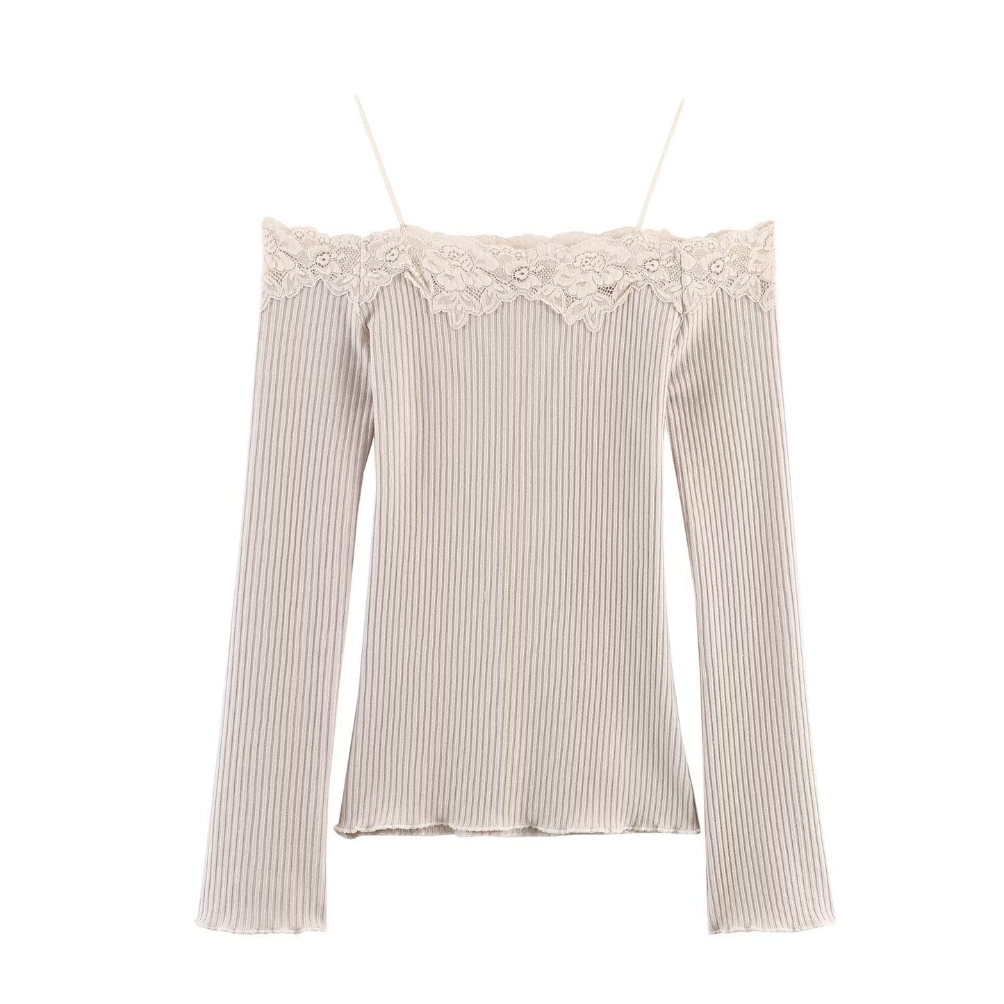 Women's off shoulder long sleeved patchwork T-shirt