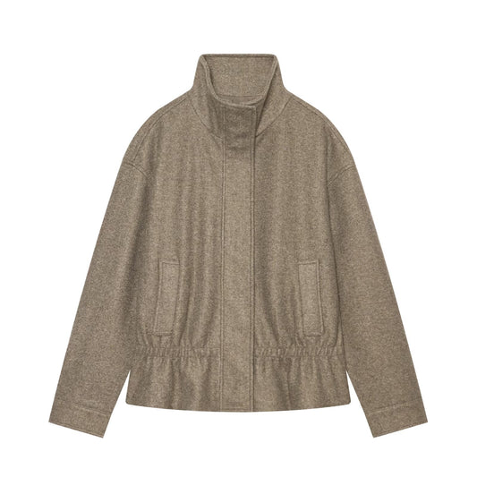 Women's soft textured stand collar pleated Coat