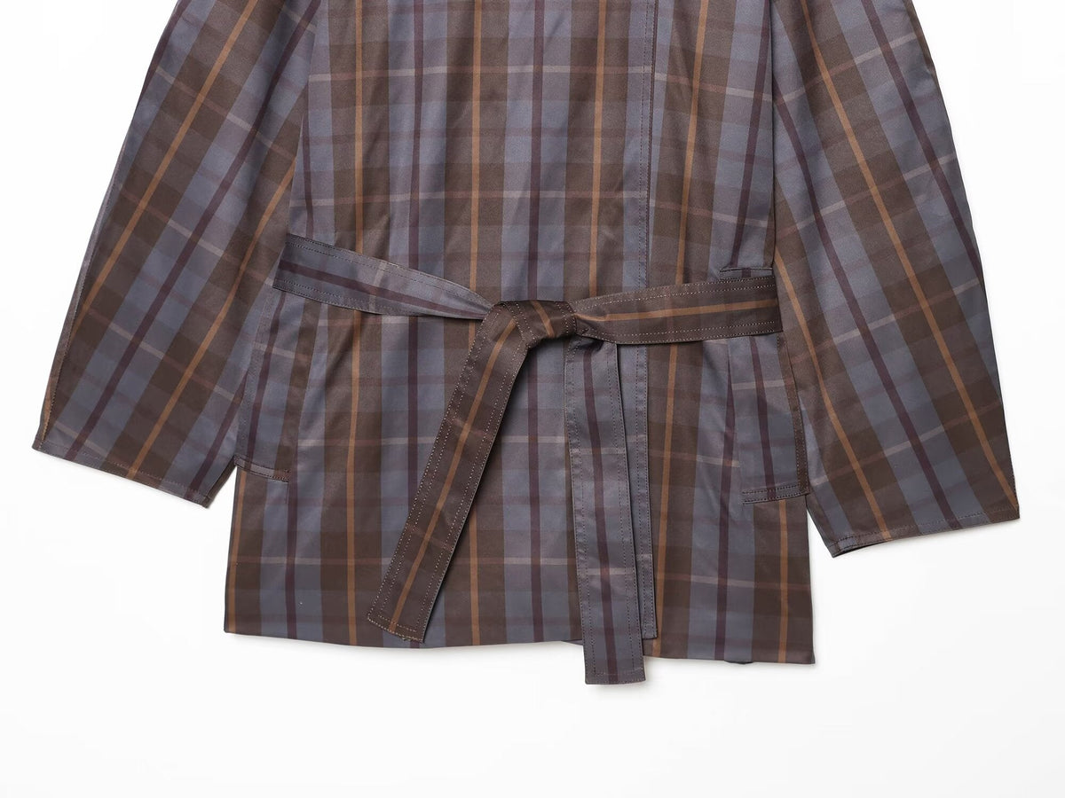 Women's with belt loose plaid trench Coat