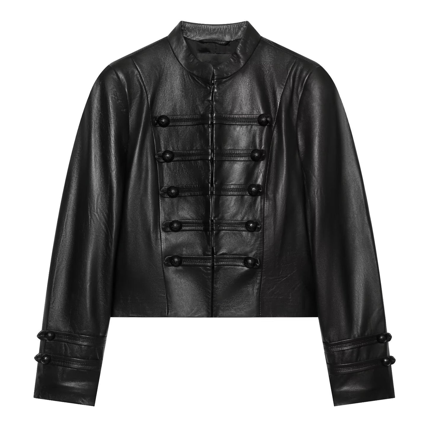 Women's short rope knot buckle imitation leather Coat