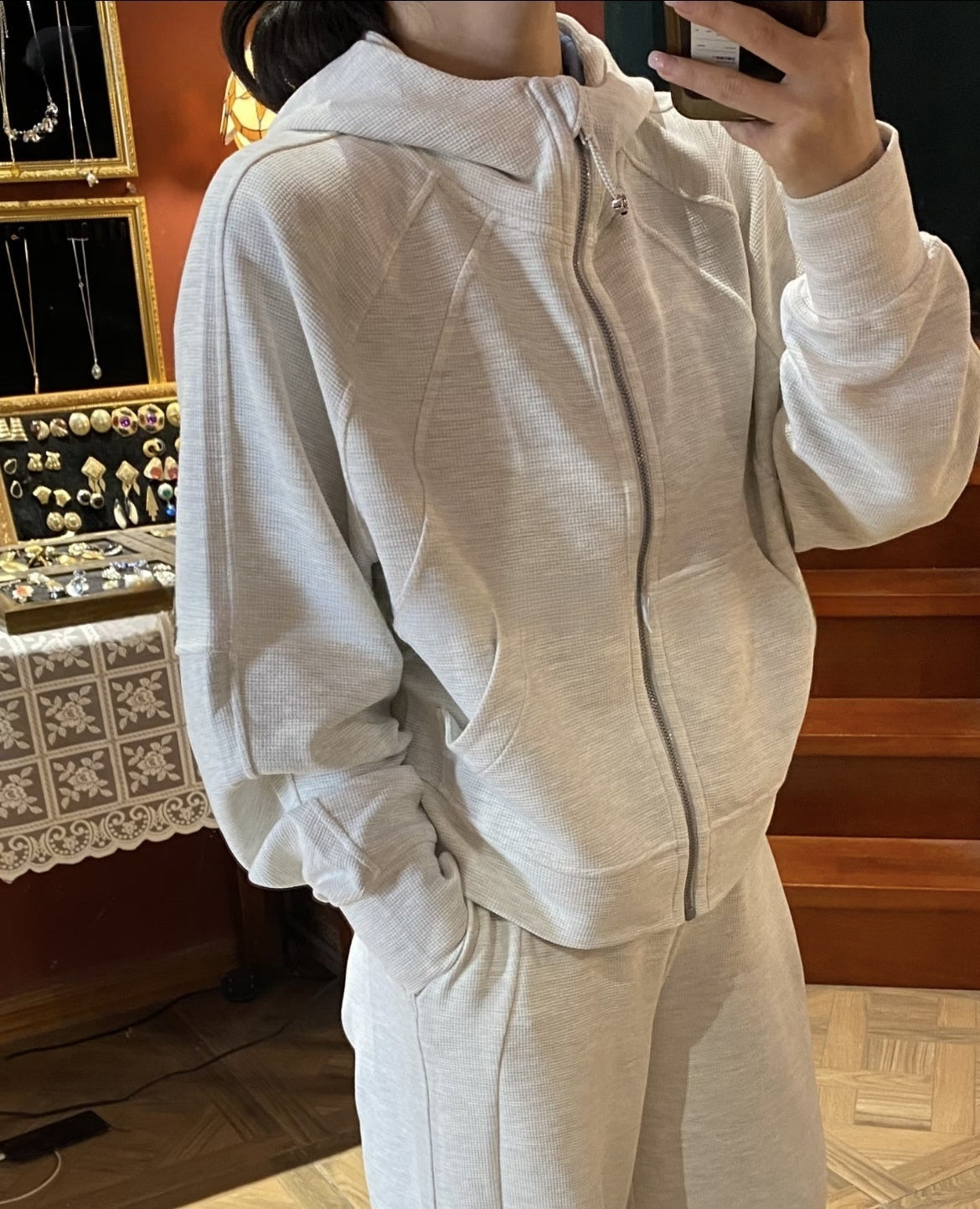 LU women's new hooded sweater full zipper loose coat