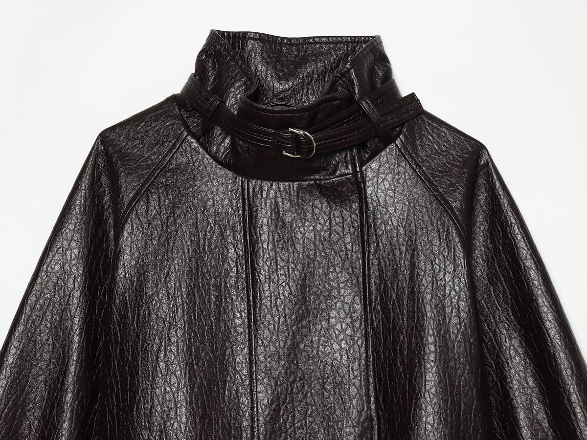 Women's with belt leather effect jacket Coat