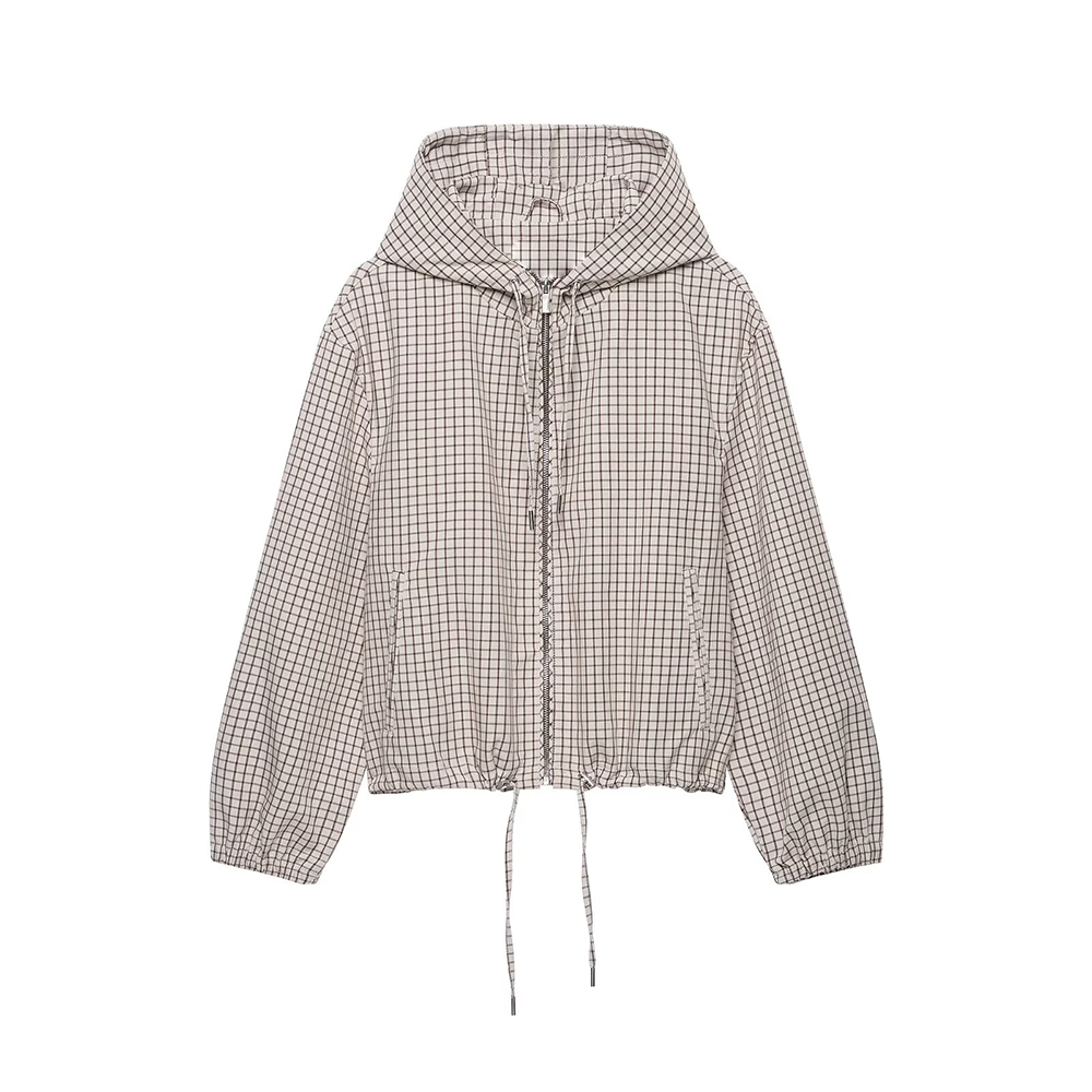 Women's casual plaid hooded jacket Coat