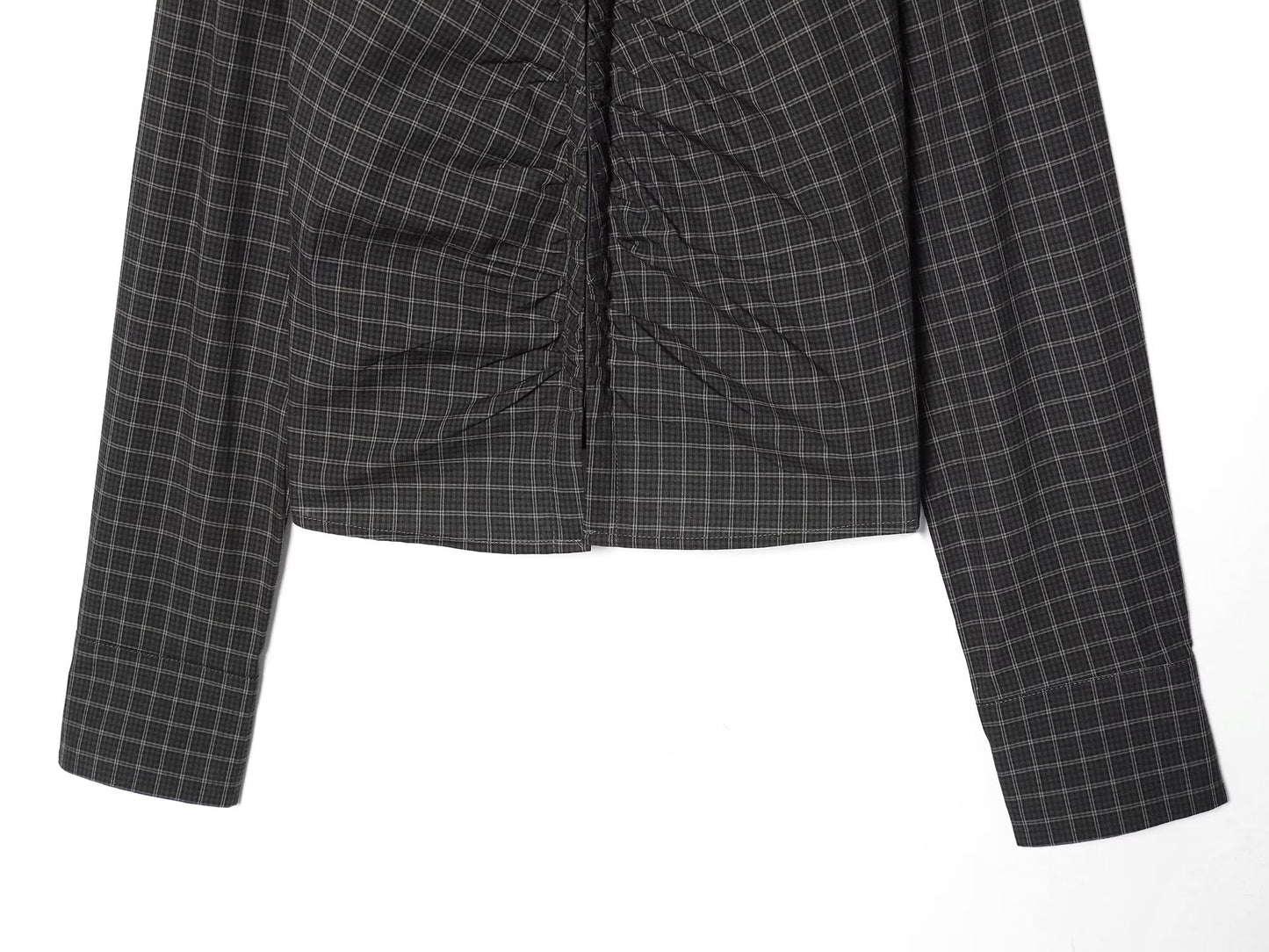 Women's pleated decorative slim plaid top