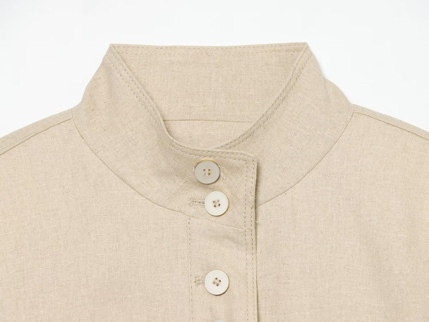 Women's linen blended slim stand collar Coat