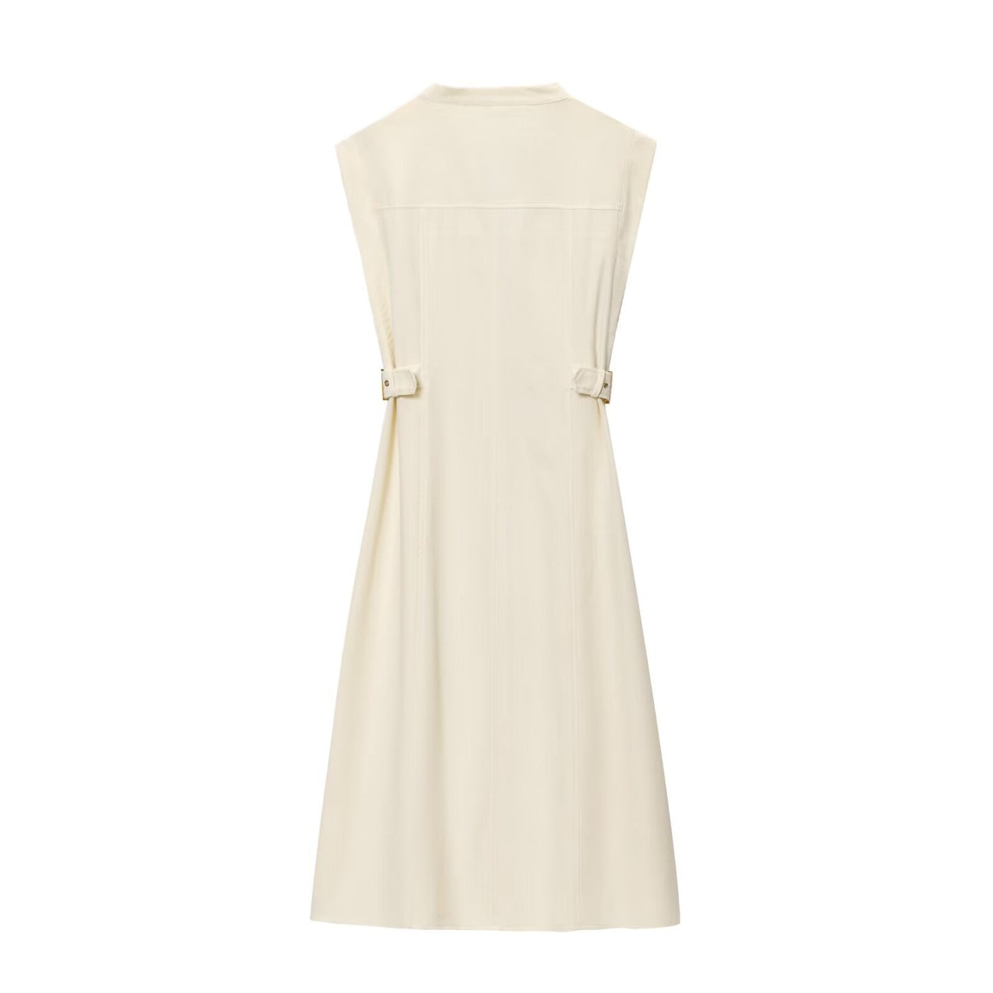 Women's New Fashion Sleeveless Single breasted Linen Blended Midi Dress