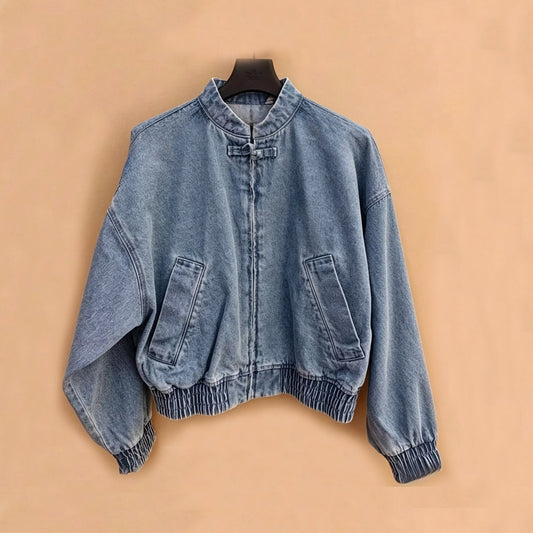 Women's new casual Joker zipper design denim jacket
