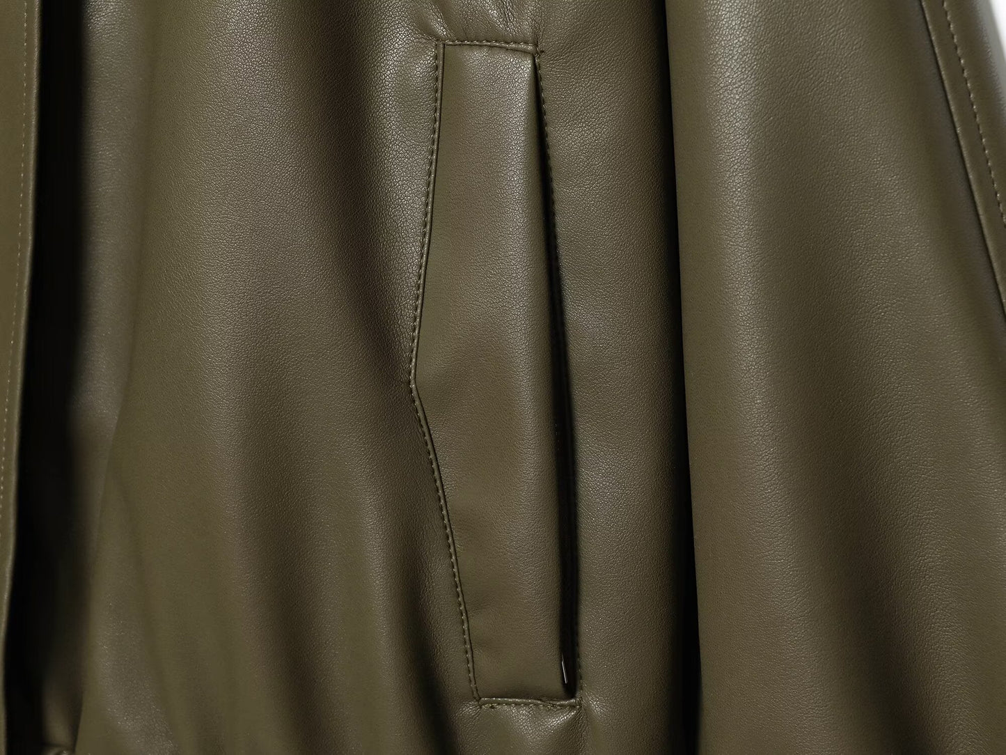 Women's standing collar faux leather pilot jacket Coat