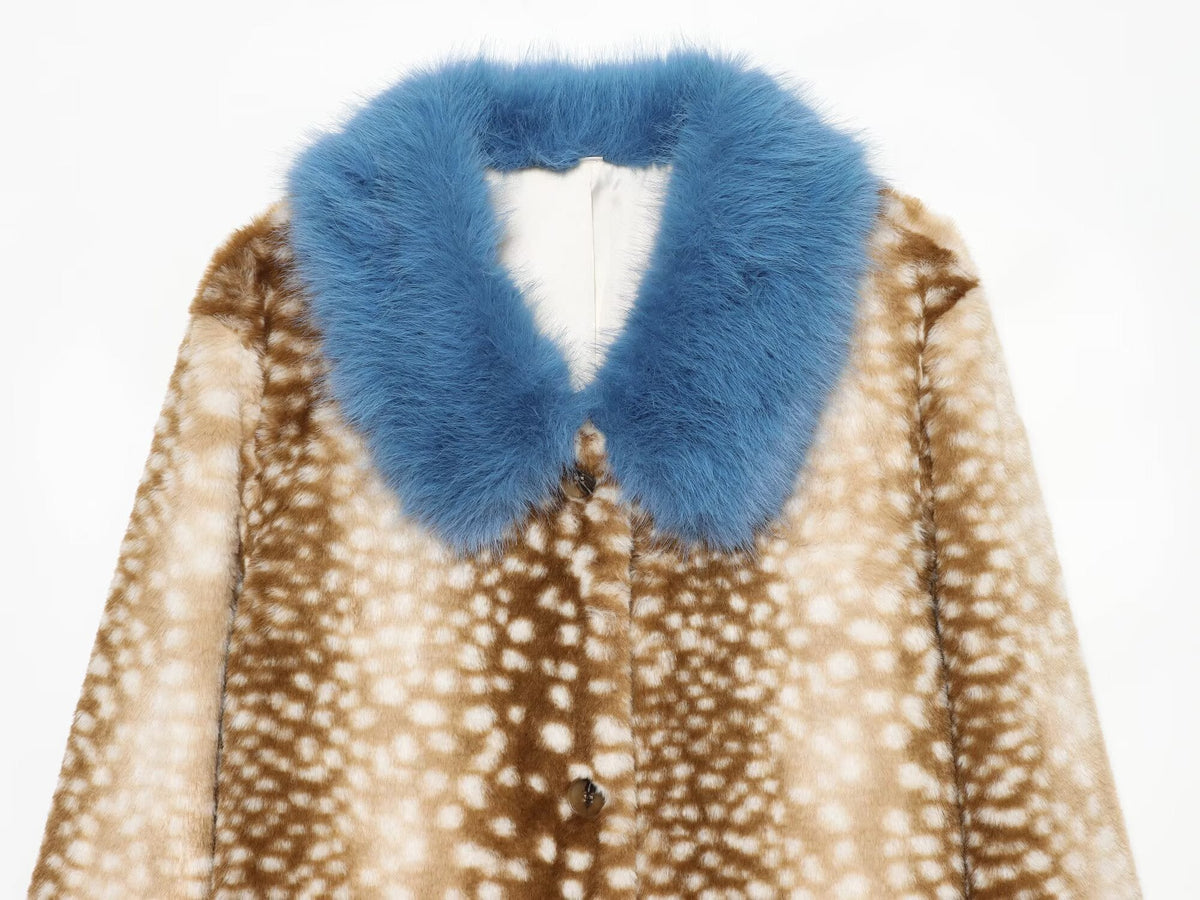 Women's spotted fur-trimmed patchwork coat