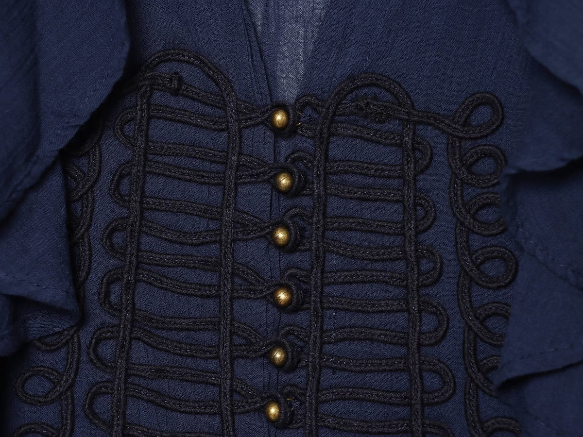 Women's layered decorative rope knot buttoned shirt