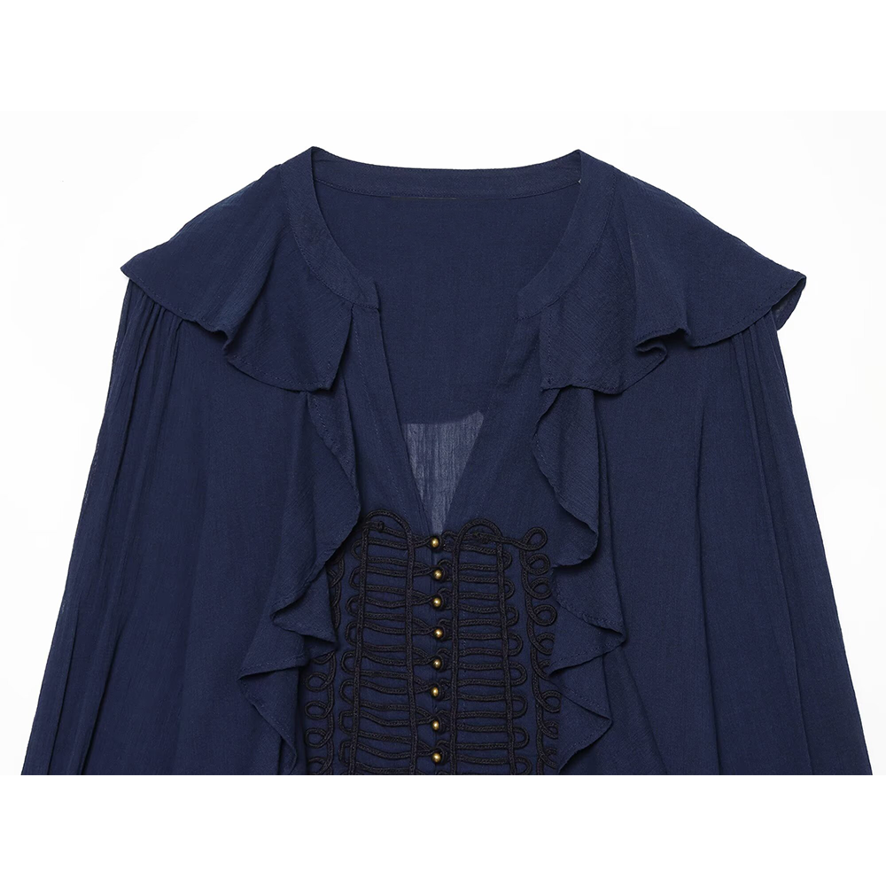 Women's layered decorative rope knot buttoned shirt
